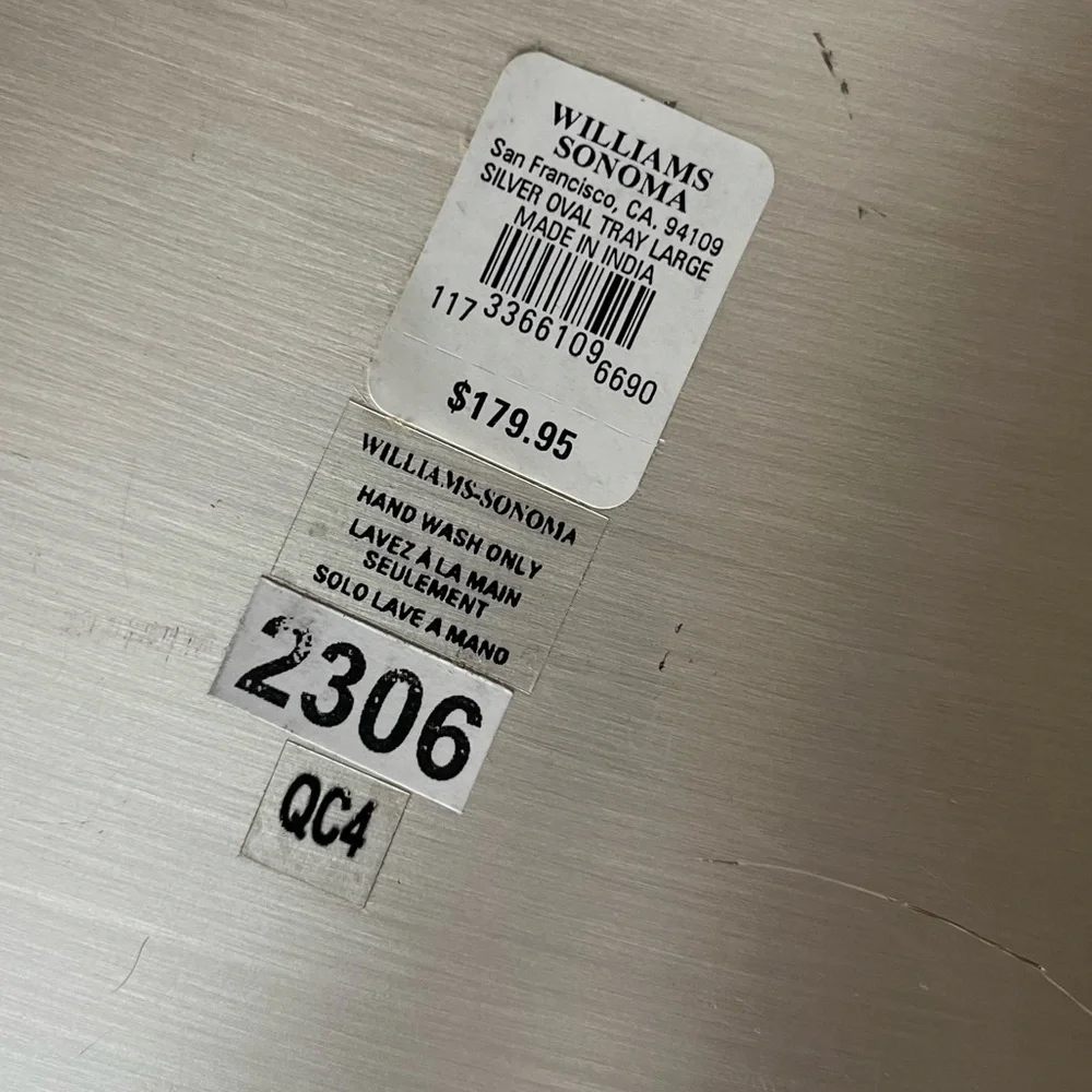 Williams Sonoma Large Silver Oval Tray NWT